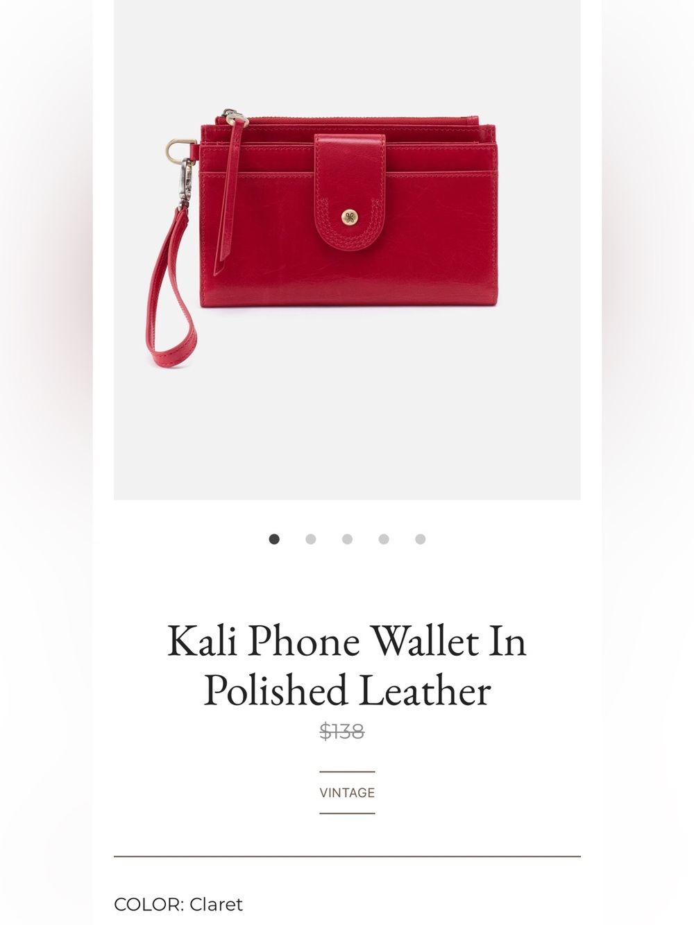 HOBO NWOT Kali Claret Red Phone Wallet/Wristlet